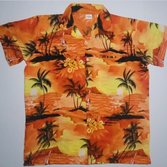 King Kameha Mens Orange and Black Floral Short Sleeve Button Up Shirt Size XL - Picture 1 of 9